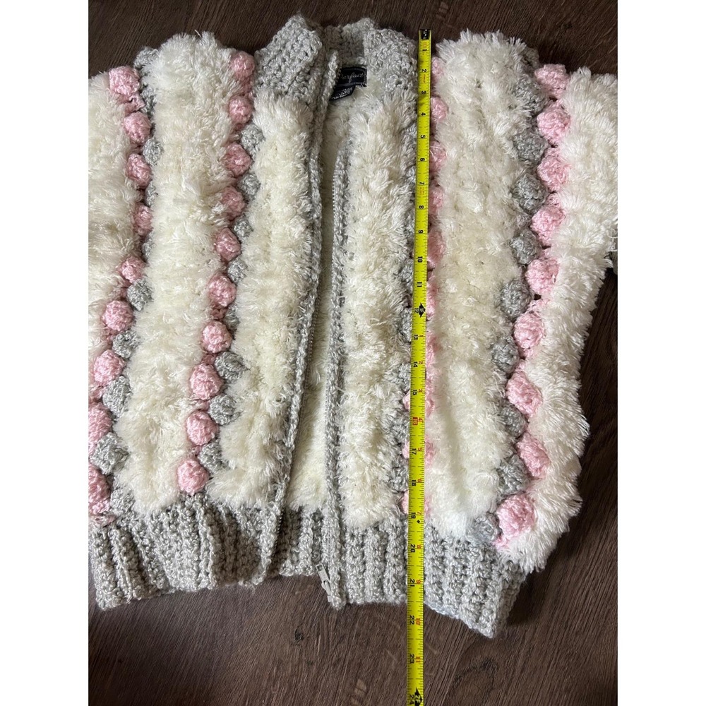 whimsical vintage 70's shaggy‎ knit pompom crochet jacket ~ needs repair - Picture 10 of 11